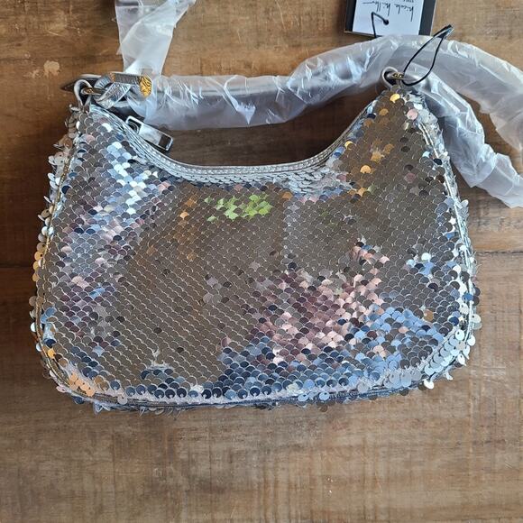 Nicole Miller Silver Sequin Chain Strap Small Shoulder Bag Purse - Picture 1 of 9